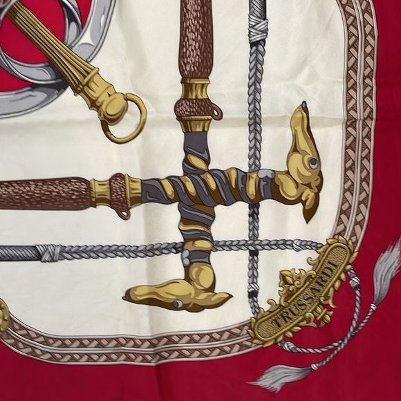 Trussardi Silk Scarf Elegant Red and Gold Scarf - Picture 13 of 17